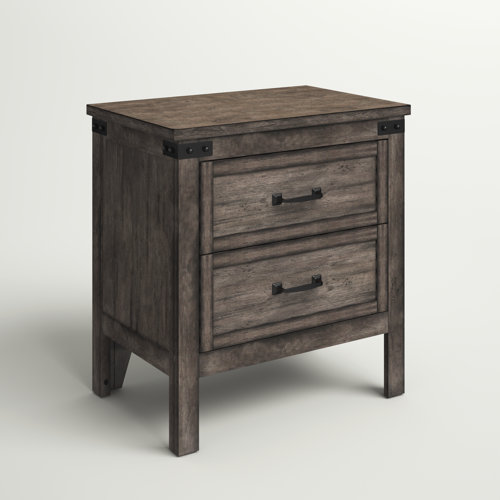Three Posts™ Kemmerer Fully Assembled 2 Drawer Nightstand in Smoked